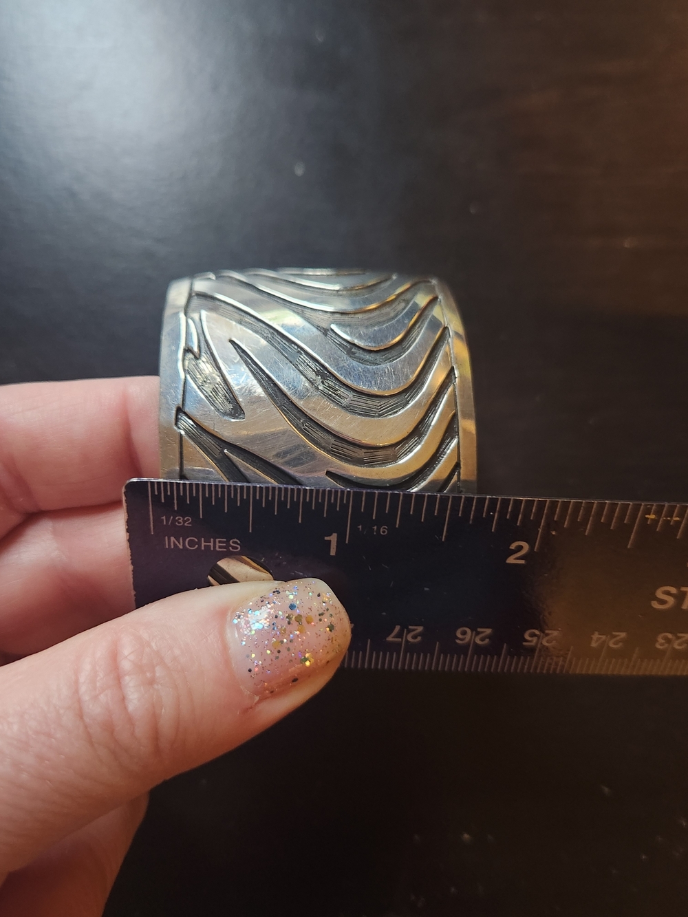 Sterling Silver Wide Bracelet w Animal Stripe, Chunky Vintage, 925 Mexican Cuff - Picture 5 of 5